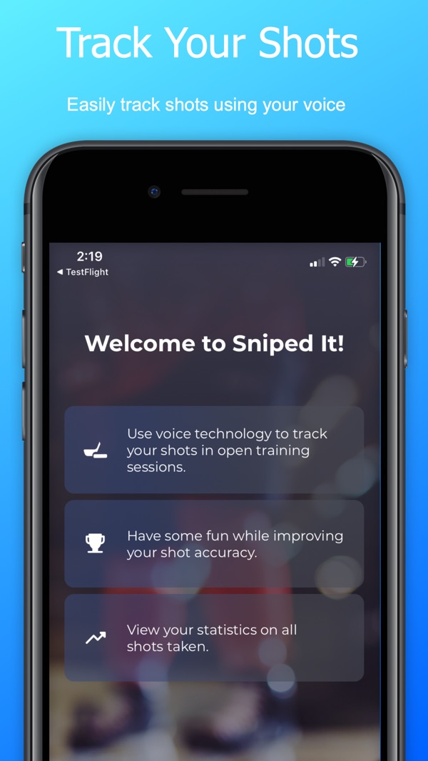 Welcome screen: track your shots using your voice